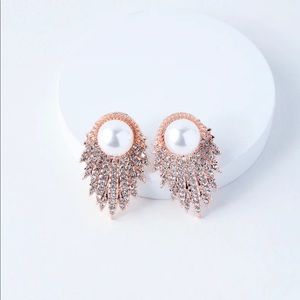 Lulus Rose Gold and Pearl Rhinestone Earrings